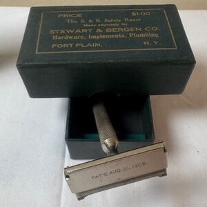 Antique S B Safety Razor Stewart Bergen Co Fort Plain NY Pat Aug 31 1909